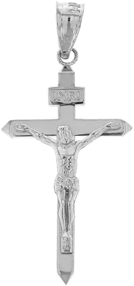 .925 Sterling Silver Catholic Jesus Christ on INRI Cross Crucifix Pendant Charm (1.6")