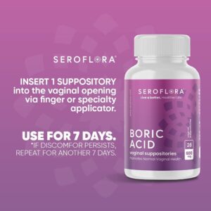 Seroflora Boric Acid Vaginal Suppositories 600 mg 28 Capsules - Boric Acid Pills for Women - Vaginal Health pH Balance for Women - Supports Vaginal Odor Control