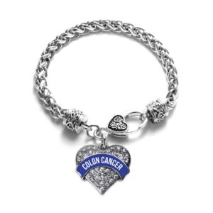 Inspired Silver - Colon Cancer Awareness Braided Bracelet for Women - Silver Pave Heart Charm Bracelet with Cubic Zirconia Jewelry