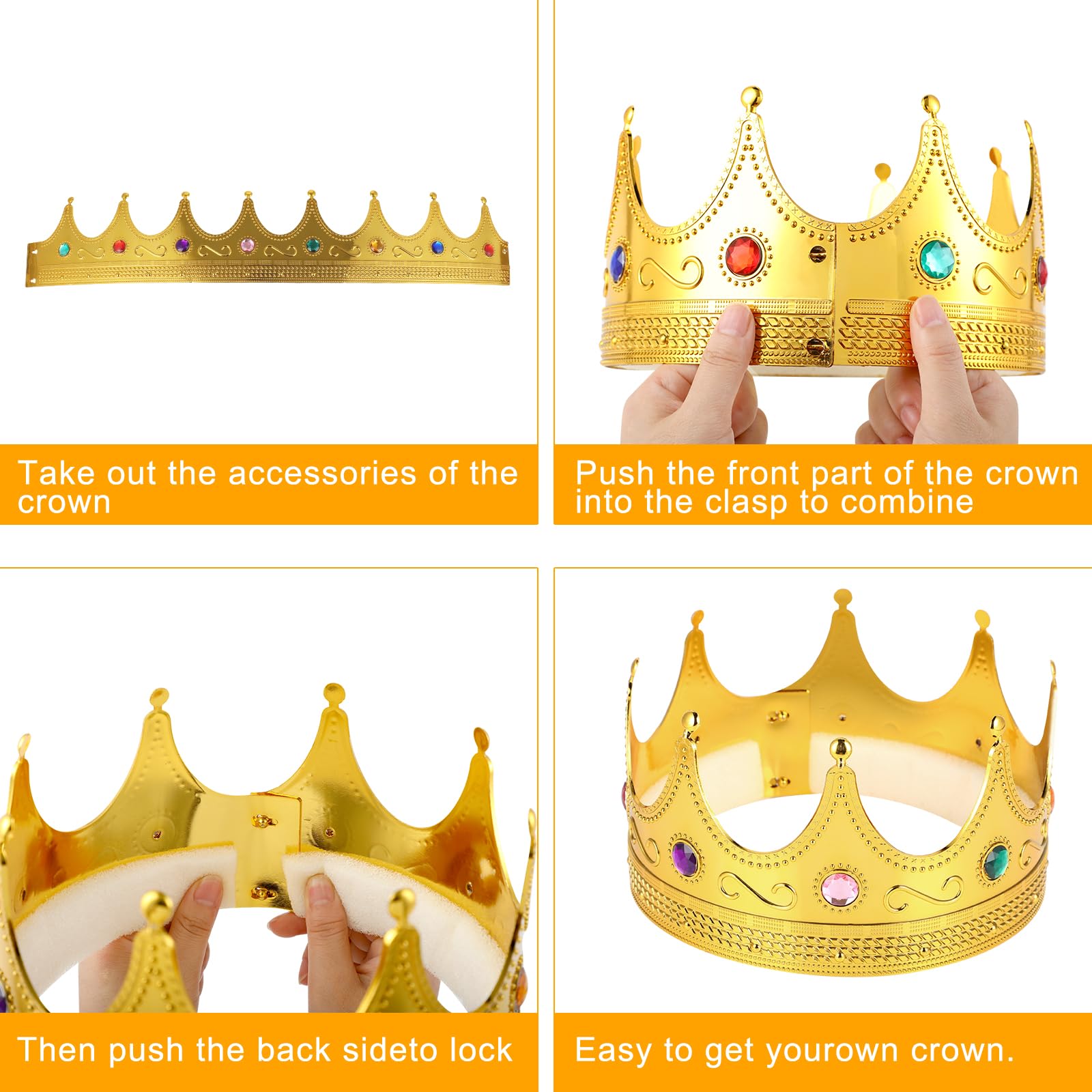 Tytroy Regal King Queen Prince Princess Gold Jeweled Plastic Crown for CostumeParty Birthday Halloween Theater Celebration Anniversary Parade Festival Carnival Mardi Gras or Home Business Decoration