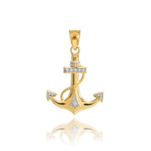 Fine 10k Two-Tone Gold Diamond-Accented Fouled Anchor Charm Pendant