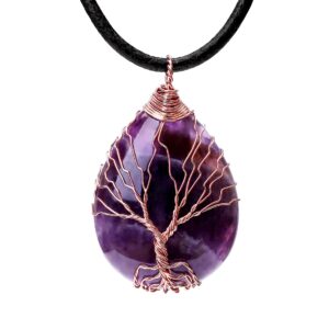 POTESSA Crystal Necklace Healing Amethyst Crystals Necklace Leather Cord Choker Chakra Gemstone Jewelry