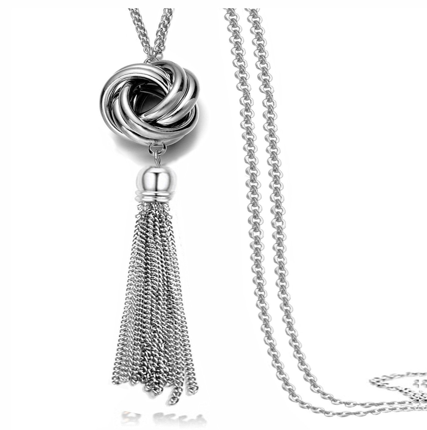 Multi Link Tassel End Statement Y Necklace Knot Snake Chain Neck Pendant for Lady