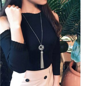 Multi Link Tassel End Statement Y Necklace Knot Snake Chain Neck Pendant for Lady