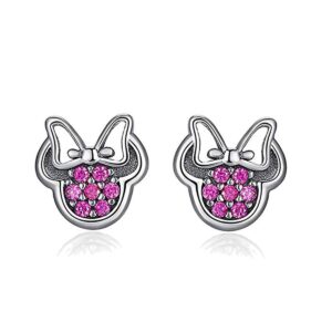 Mouse Stud Earrrings 925 Silver Sparkling Mini Mouse with Fashion Cubic Zirconia for Women Birthday Gift