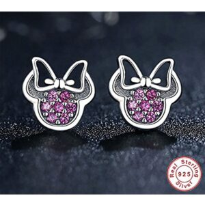 Mouse Stud Earrrings 925 Silver Sparkling Mini Mouse with Fashion Cubic Zirconia for Women Birthday Gift