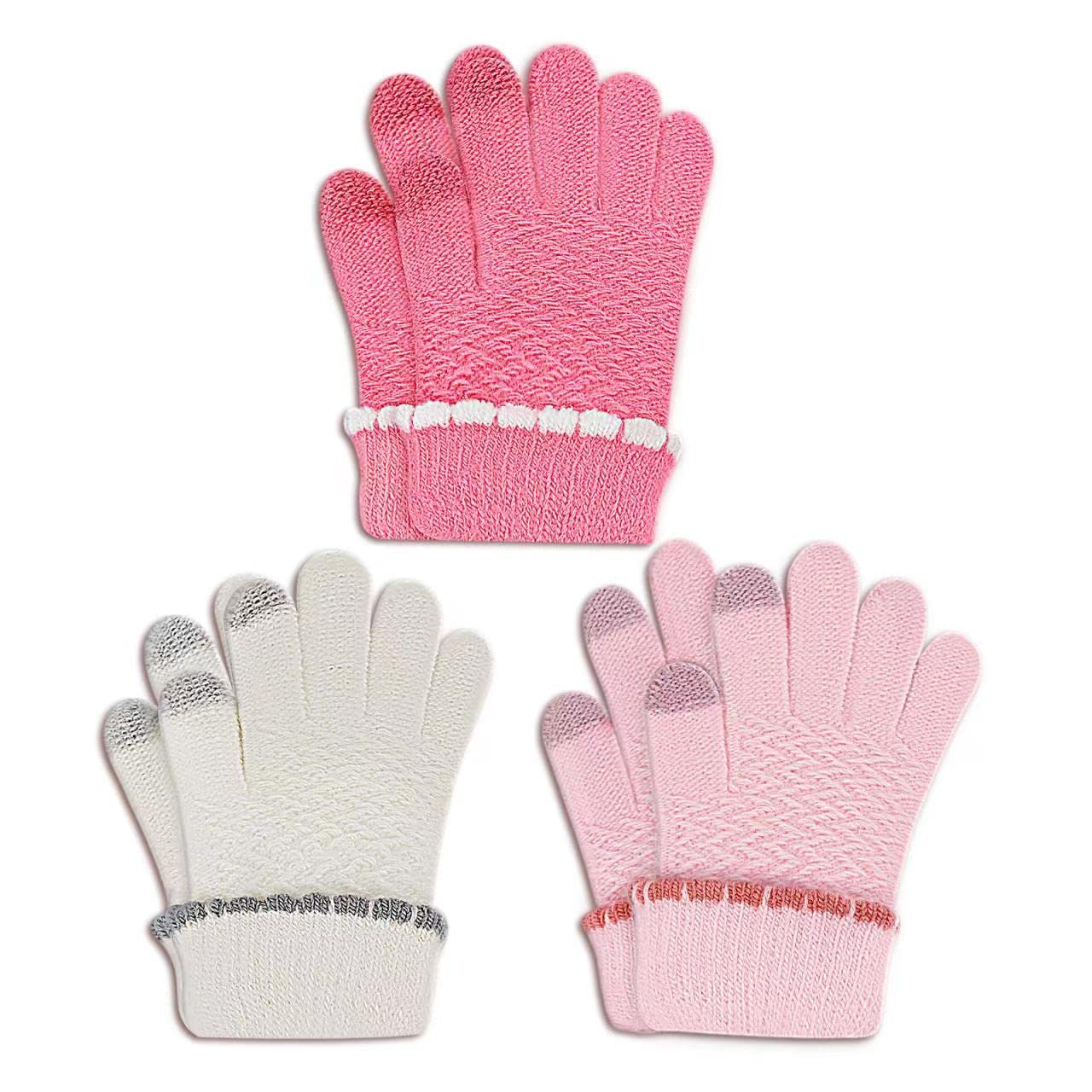 3Pairs Winter Gloves For Toddlers kids Boy Girls Full Finger Children Warm Knit Gloves 2-4-5-6-years