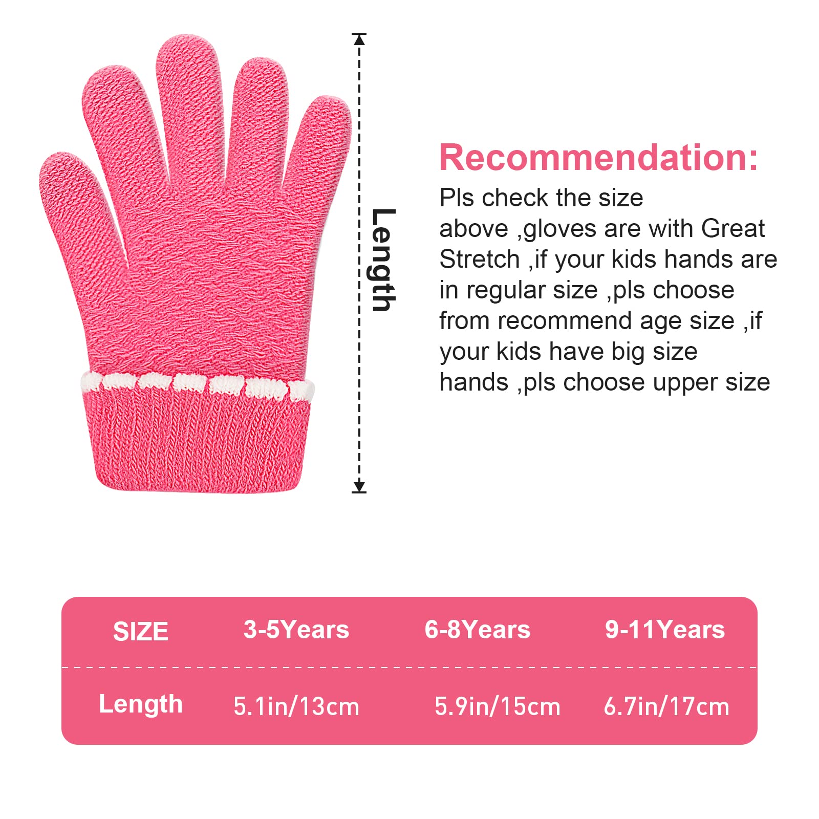 3Pairs Winter Gloves For Toddlers kids Boy Girls Full Finger Children Warm Knit Gloves 2-4-5-6-years