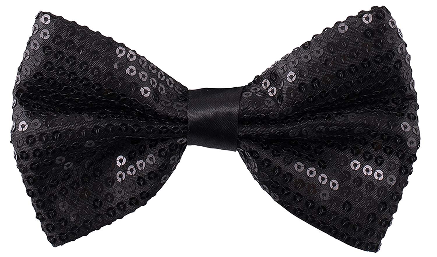 Man of Men Sequin Bow Ties for Men - Pre-tied Adjustable Length Bowtie, Many Colors to Choose From (Black)