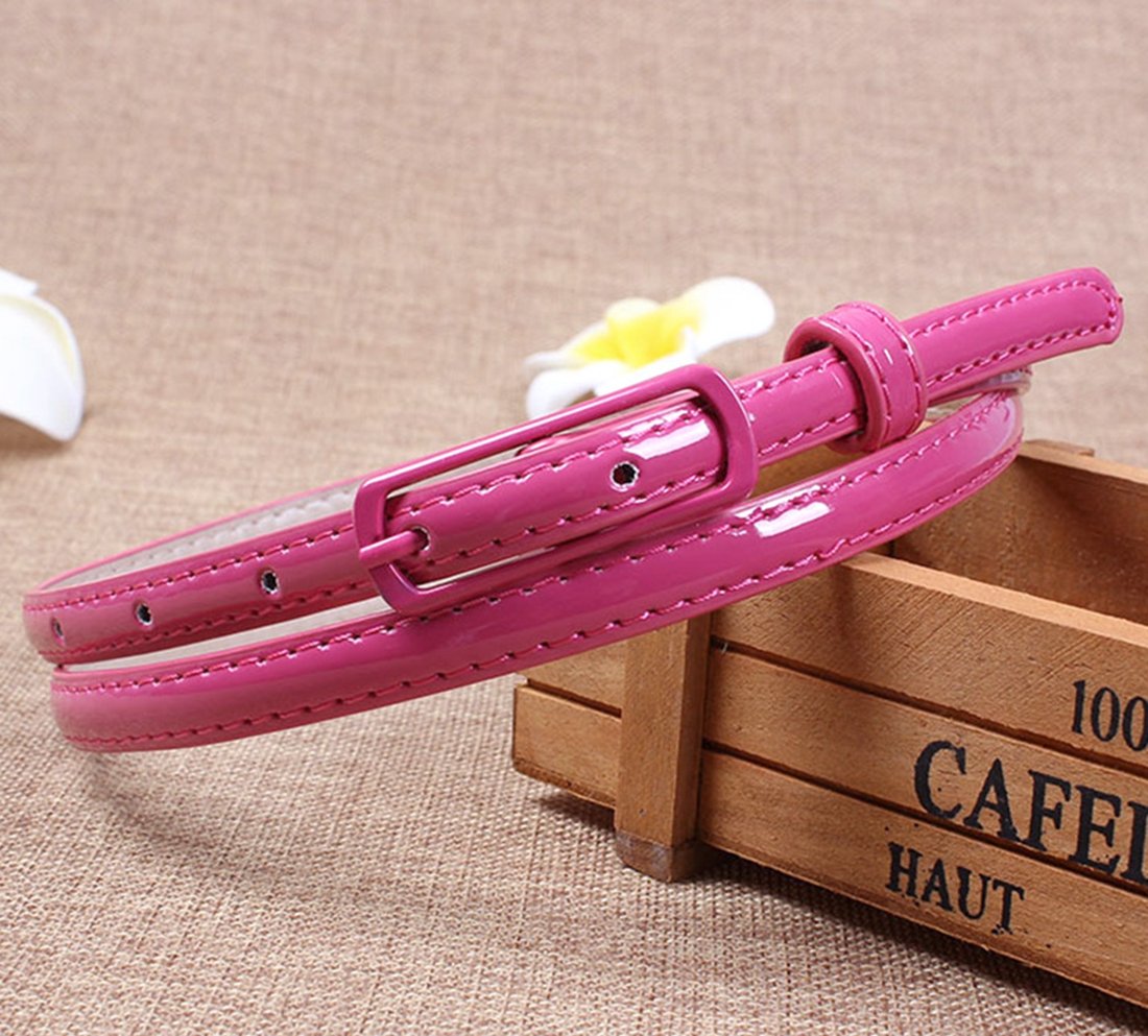 Selighting Women's Solid Color Faux Leather Skinny Belts for Dresses (One Size, Rose)