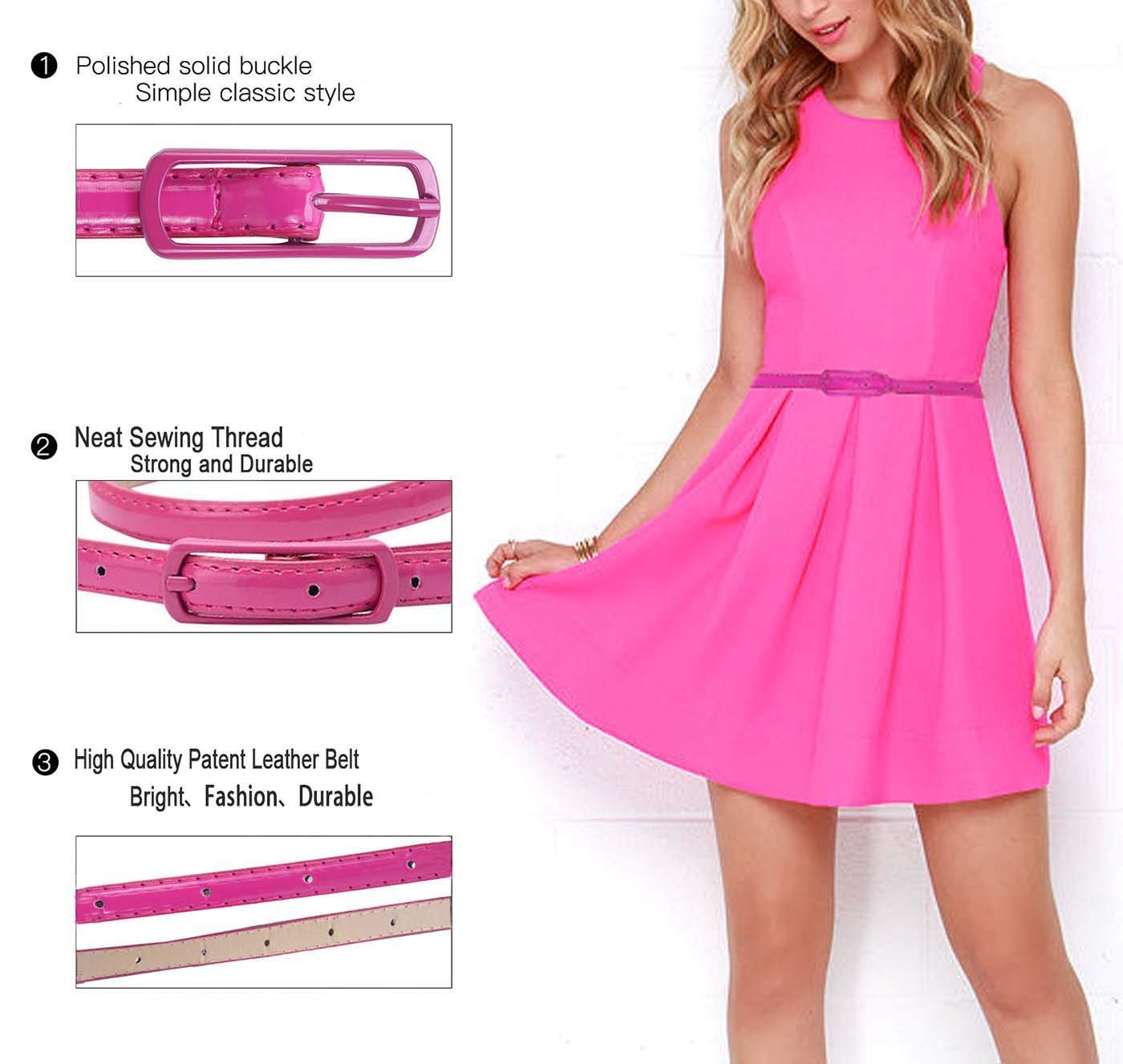 Selighting Women's Solid Color Faux Leather Skinny Belts for Dresses (One Size, Rose)