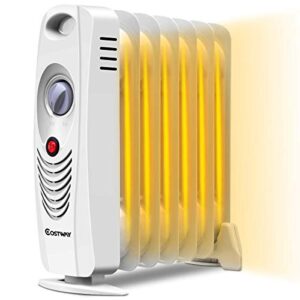 costway oil filled radiator heater, 700w portable space heater with adjustable thermostat, overheat protection, electric heater for bedroom, indoor use