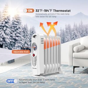 COSTWAY Oil Filled Radiator Heater, 700W Portable Space Heater with Adjustable Thermostat, Overheat Protection, Electric Heater for Bedroom, Indoor use