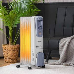 COSTWAY Oil Filled Radiator Heater, 1500W Portable Space Heater with Adjustable Thermostat, 3 Heat Settings, Overheat and Tip-Over Protection, Electric Oil Heater for Living Room Bedroom, Indoor Use