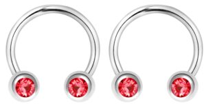 forbidden body jewelry 14g 12mm surgical steel front facing red cz crystal nipple piercing horseshoe rings