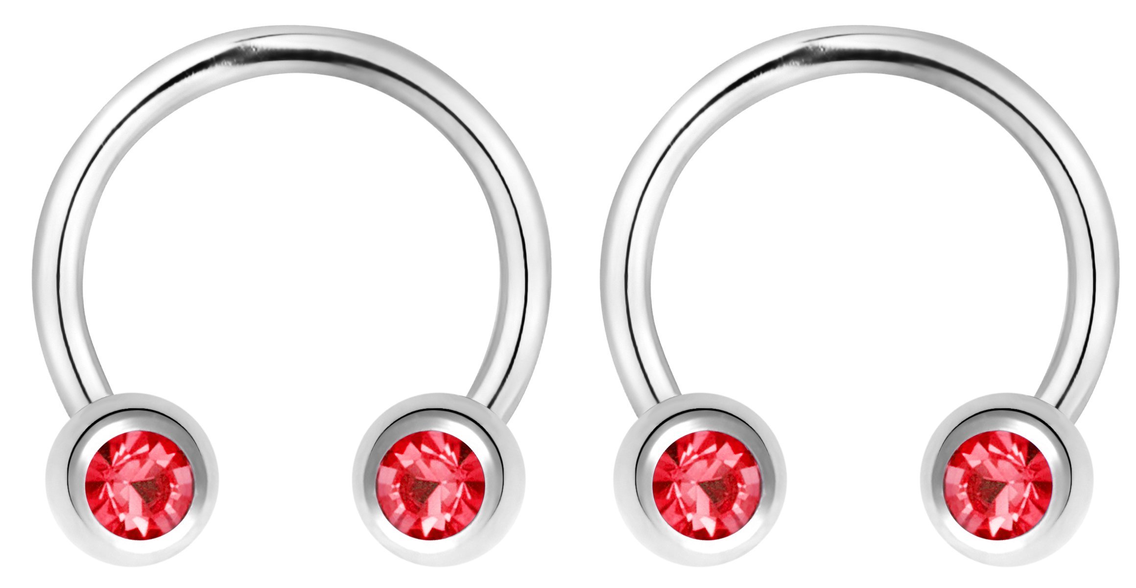 Forbidden Body Jewelry 14G 12mm Surgical Steel Front Facing Red CZ Crystal Nipple Piercing Horseshoe Rings