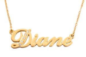 zacria diane name necklace 18k gold plated personalized dainty necklace - jewelry gift women, girlfriend, mother, sister, friend, gift bag & box