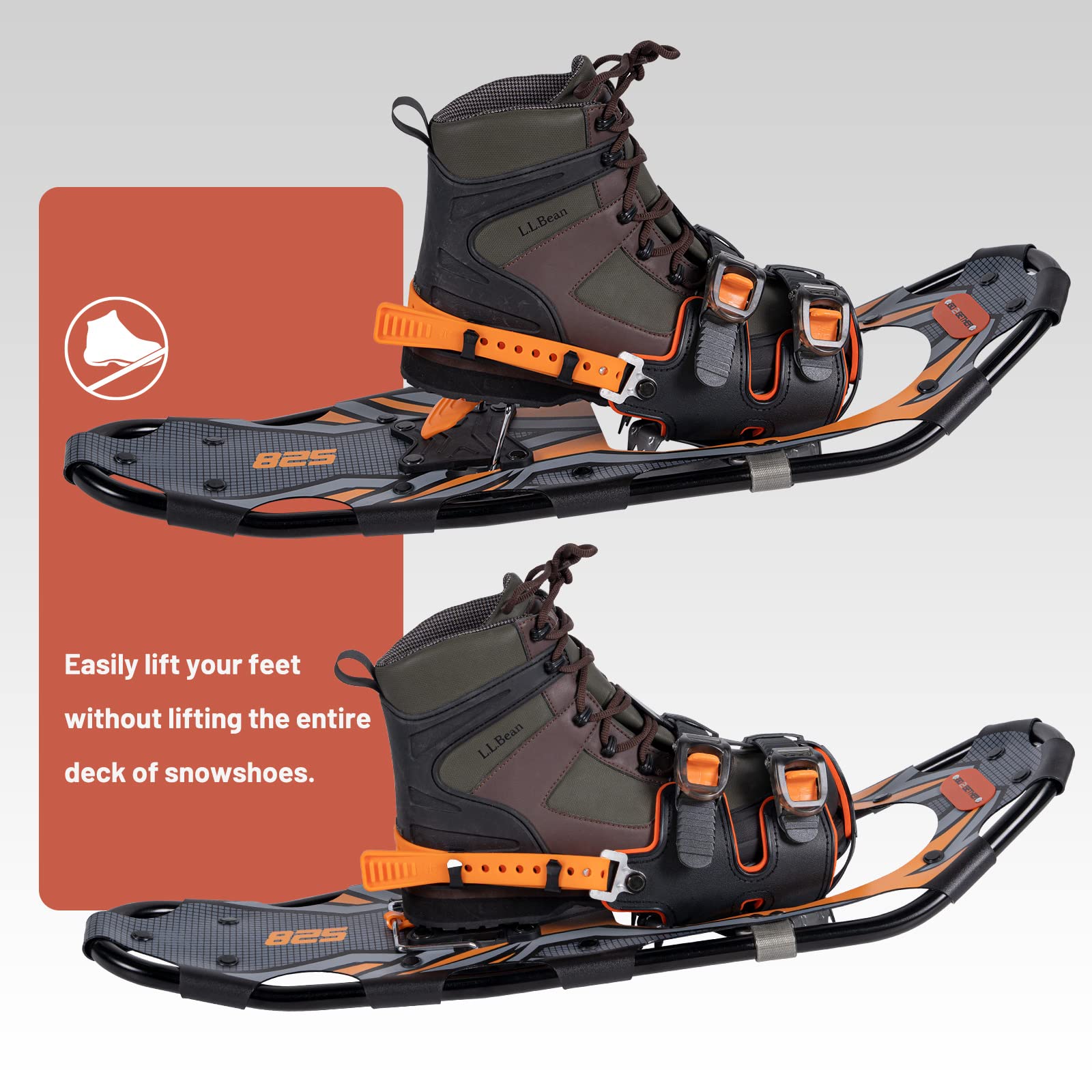 G2 25 Inches Orange Light Weight Snowshoes for Women Men Youth, Set with Trekking Poles, Tote Bag, Special EVA Padded Ratchet Binding, Heel Lift, Toe Box