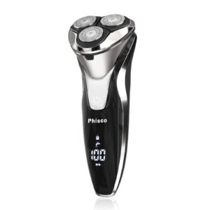 phisco electric shaver razor for men with floating rotary razor ipx7 led display rechargeable dry/wet men's, electric shavers for men face with pop-up beard trimmer for father day gifts