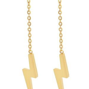 Edforce Stainless Steel Women's Lightning Bolt Dangle Earrings, 60mm/2.4in (Gold)