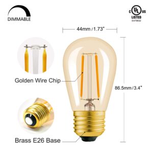 Hizashi S14 Replacement Light Bulbs, 2W=25 Watt Outdoor Edison Bulbs Dimmable E26 Base, Amber 2200K S14 LED Bulbs, Outdoor String Lights Bulbs Replacement, Shatterproof Waterproof, UL Listed, 6 Pack