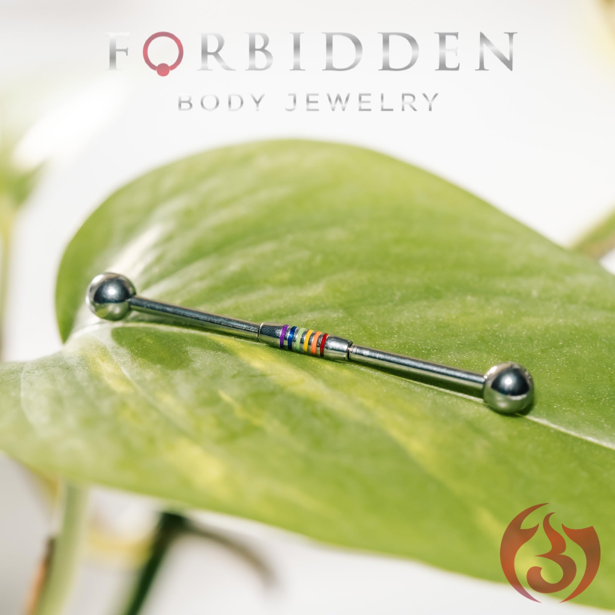 Forbidden Body Jewelry 14G 1 1/2 Inch (38mm) Surgical Steel & Gold Plated Rainbow Stripe Industrial Piercing Barbell