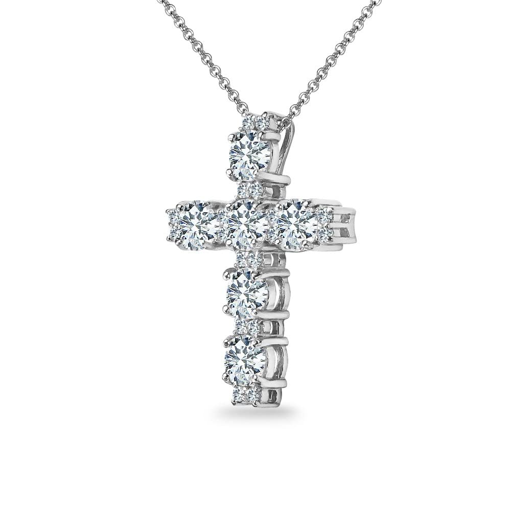 B. BRILLIANT Cross Necklace for Women | Sterling Silver Necklace Round-cut AAA Cubic Zirconia Big Large CZ Crosses for Women with Gift Box