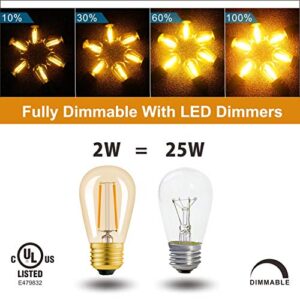 Hizashi 15 Pack S14 Replacement Light Bulbs, 2W=25 Watt Outdoor Edison Bulbs Dimmable E26 Base, Amber 2200K S14 LED Bulbs, Outdoor String Lights Bulbs Replacement, Shatterproof Waterproof, UL Listed