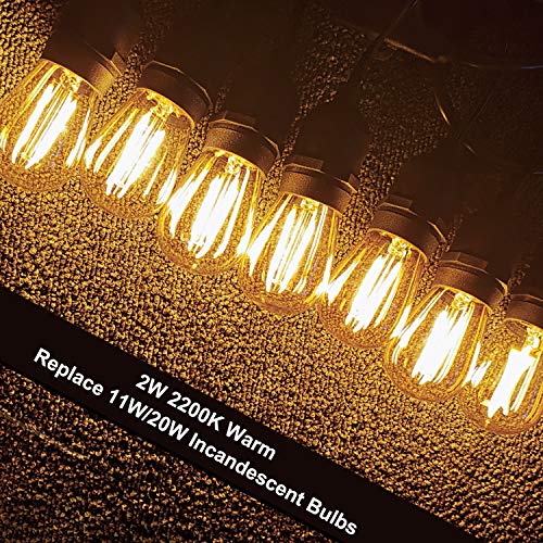 Hizashi 15 Pack S14 Replacement Light Bulbs, 2W=25 Watt Outdoor Edison Bulbs Dimmable E26 Base, Amber 2200K S14 LED Bulbs, Outdoor String Lights Bulbs Replacement, Shatterproof Waterproof, UL Listed