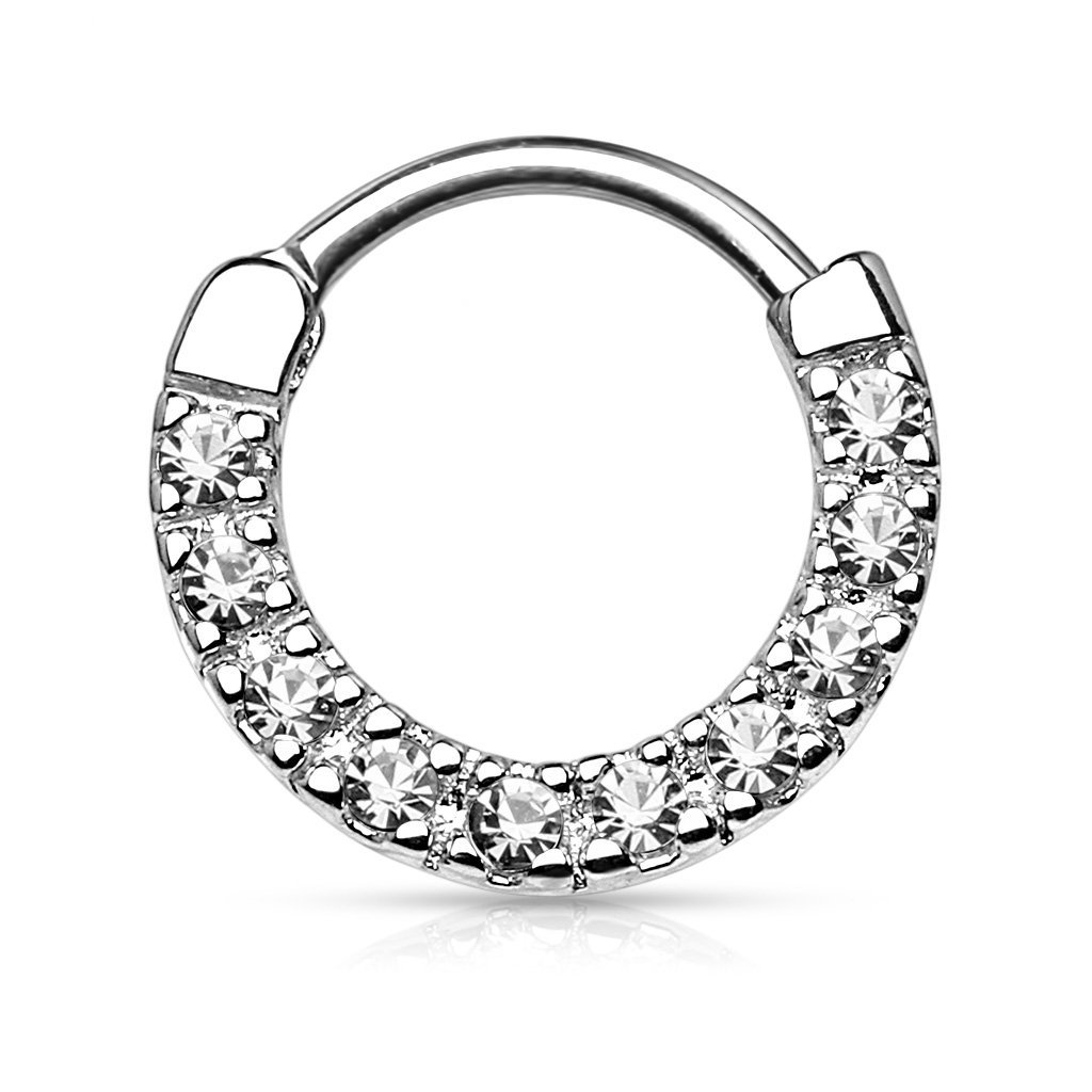 Forbidden Body Jewelry 16g 10mm Rounded Top Pave Clear CZ Tiny Clicker Hoop for Septum and Cartilage Piercings