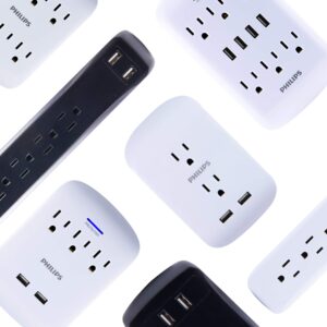 Philips 6-Outlet Surge Protector Tap, 900 Joules, Space Saving Design, Protection Indicator LED Light, Gray & White, SPP3461WA/37