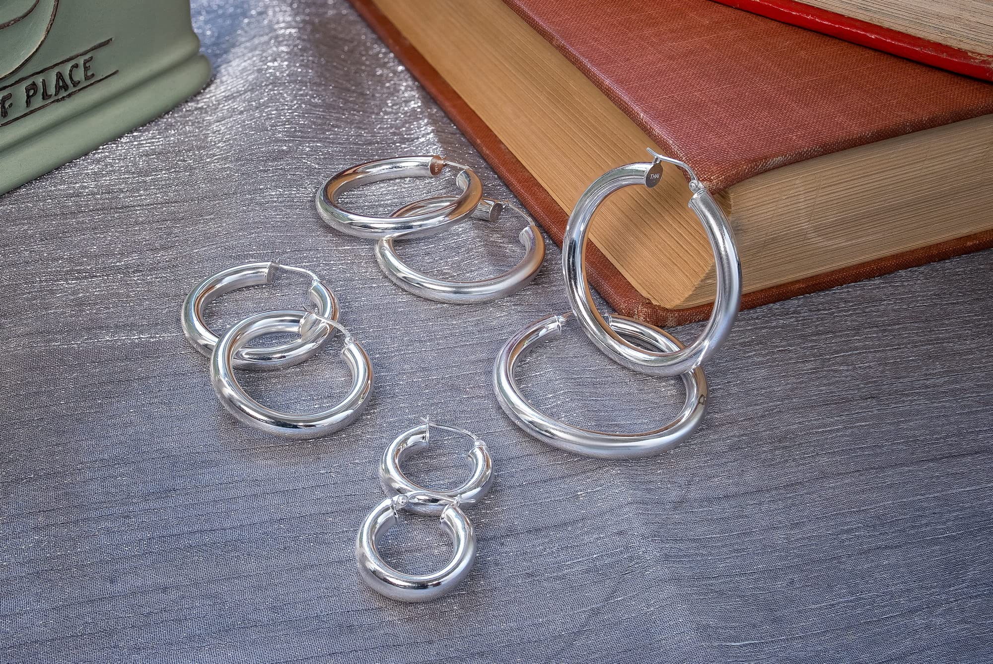 LOVVE Sterling Silver High Polished Round-Tube Click-Top Chunky Thick Hoop Earrings, 5x40mm