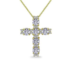 b. brilliant yellow gold flashed sterling silver round-cut aaa cubic zirconia large cz christian gold cross necklace for women with gift box