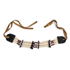 boho south western american indian style handmade 3 row line brown bead natural wood hair pipe black leather tribal wide choker adjustable necklace for women teens