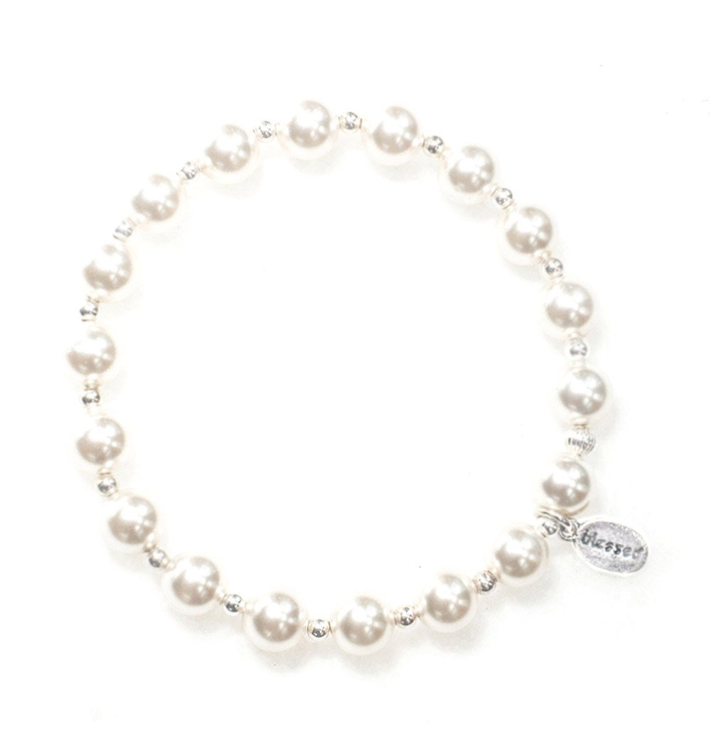 Made As Intended Blessing Bracelets Trio in White Crystal Pearls