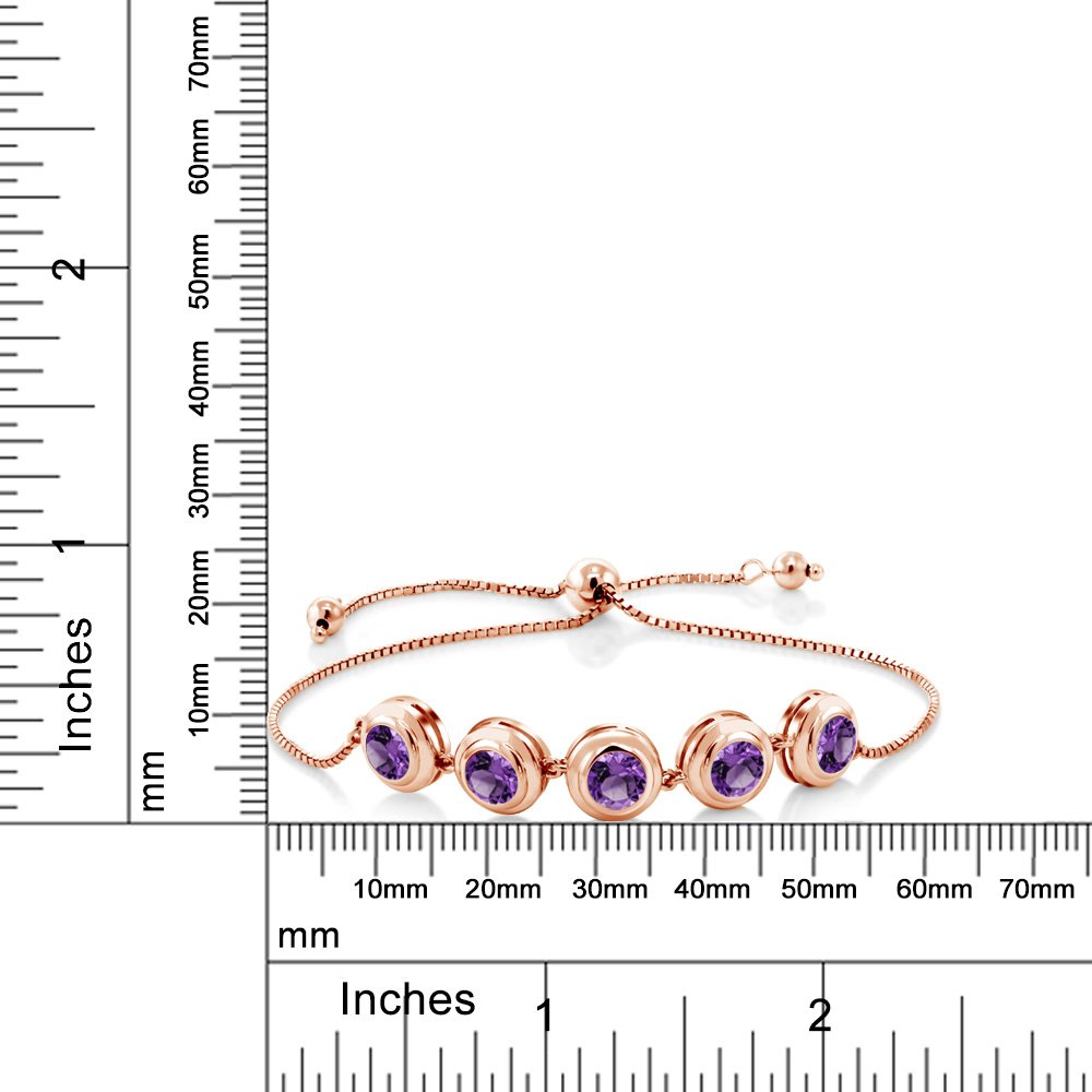 Gem Stone King 18K Rose Gold Plated Silver Purple Amethyst Tennis Bracelet For Women (3.50 Cttw, Round 6MM, Gemstone February Birthstone, Fully Adjustable Up to 9 Inch)