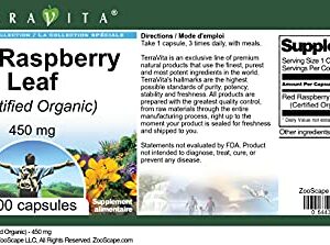 Red Raspberry Leaf (Certified Organic) - 450 mg (100 Capsules, ZIN: 518667) - 2 Pack