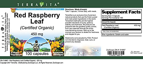 Red Raspberry Leaf (Certified Organic) - 450 mg (100 Capsules, ZIN: 518667) - 2 Pack