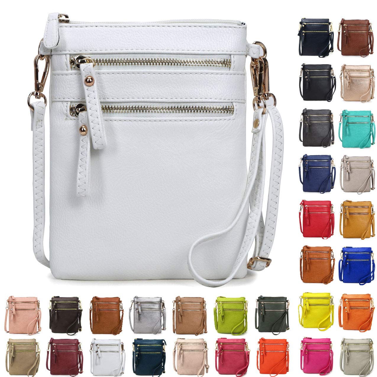 Solene Women's Faux Leather Organizer Multi Zipper Pockets Handbag With Detachable Wristlet Crossbody Bag-WU002(White)