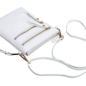 Solene Women's Faux Leather Organizer Multi Zipper Pockets Handbag With Detachable Wristlet Crossbody Bag-WU002(White)