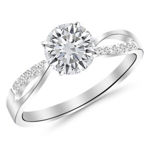 houston diamond district 0.83 ctw 14k white gold elegant twisting split shank engagement ring w/round 0.75 carat moissanite center