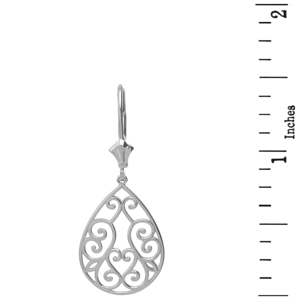 Solid 14k White Gold Filigree Teardrop Dangle Earrings