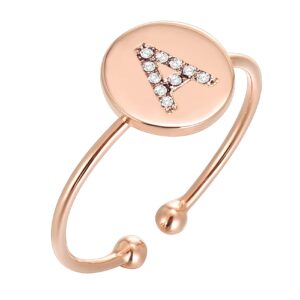 PAVOI 14K Rose Gold Plated Initial Ring Stackable Rings for Women | Fashion Rings - A Ring