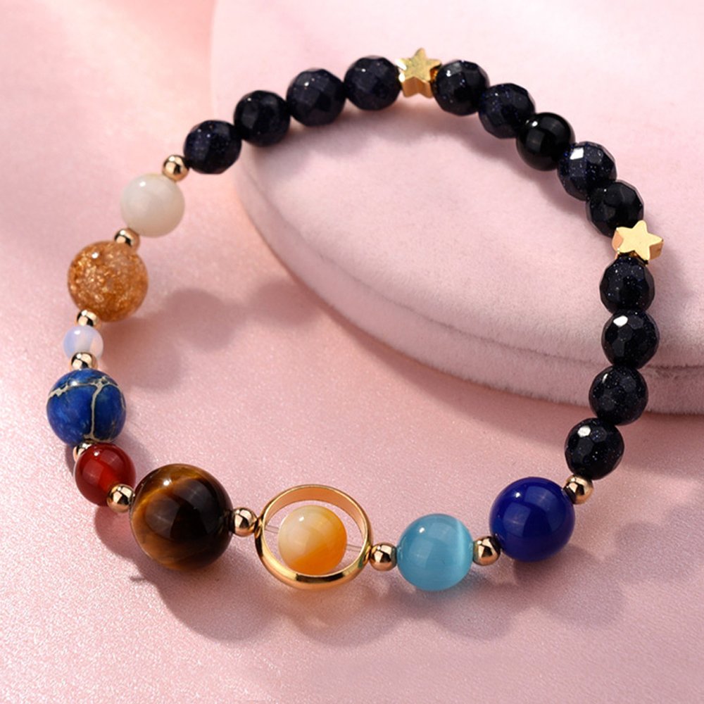 MENGLINA Women Stone Bead Charm Bracelet Universe Galaxy the Eight Planets Nine Planets in the Solar System Guardian Star Bracelets