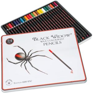 black widow colored pencils for adults - 24 colored pencils for adult coloring books - color pencil set - coloring pencils for adults - wax soft core colored pencils (spider set)