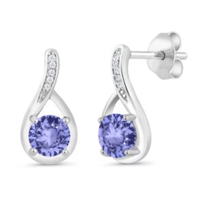 Gem Stone King 925 Silver Blue Tanzanite and White Diamond Infinity Earrings For Women (0.99 Cttw, Gemstone December Birthstone, Round 5MM)