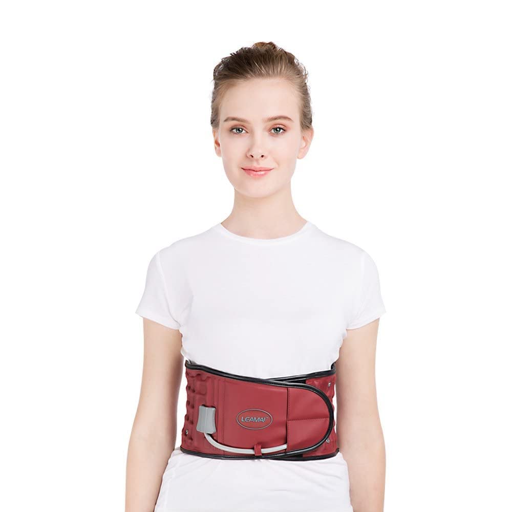 LEAMAI Decompression Back Belt Back Brace Back Pain Lower Lumbar Support Four Colors for Men&Women.(Y01S(25"-36") Red)