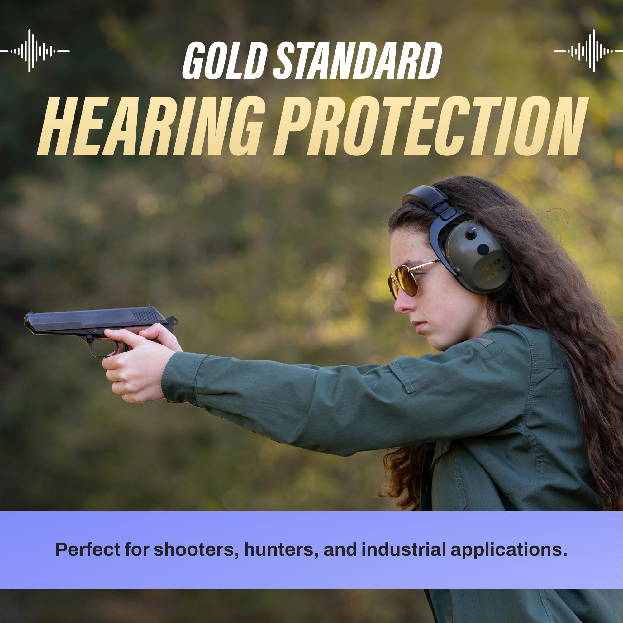 Pro Ears Gold II 26 Ear Muffs, NRR 26, Military Grade Electronic Hearing Protection with DLSC Compression, Gel Ear Seals & Auto Shut Off, Amplifies Sound 8x, Made in USA, Pink