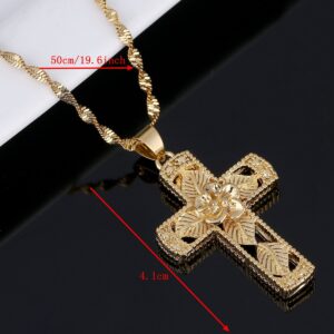 Gold Color Flower Leaf Cross Pendant Necklace Jewelry Eterner Life Flower Religious Jewelry