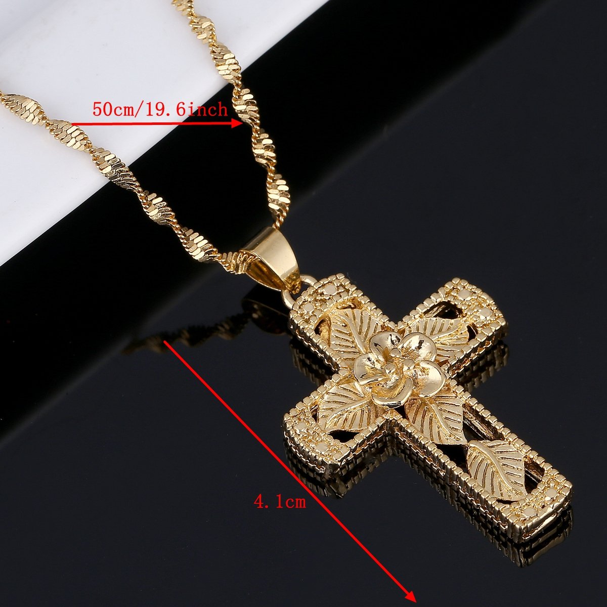 Gold Color Flower Leaf Cross Pendant Necklace Jewelry Eterner Life Flower Religious Jewelry